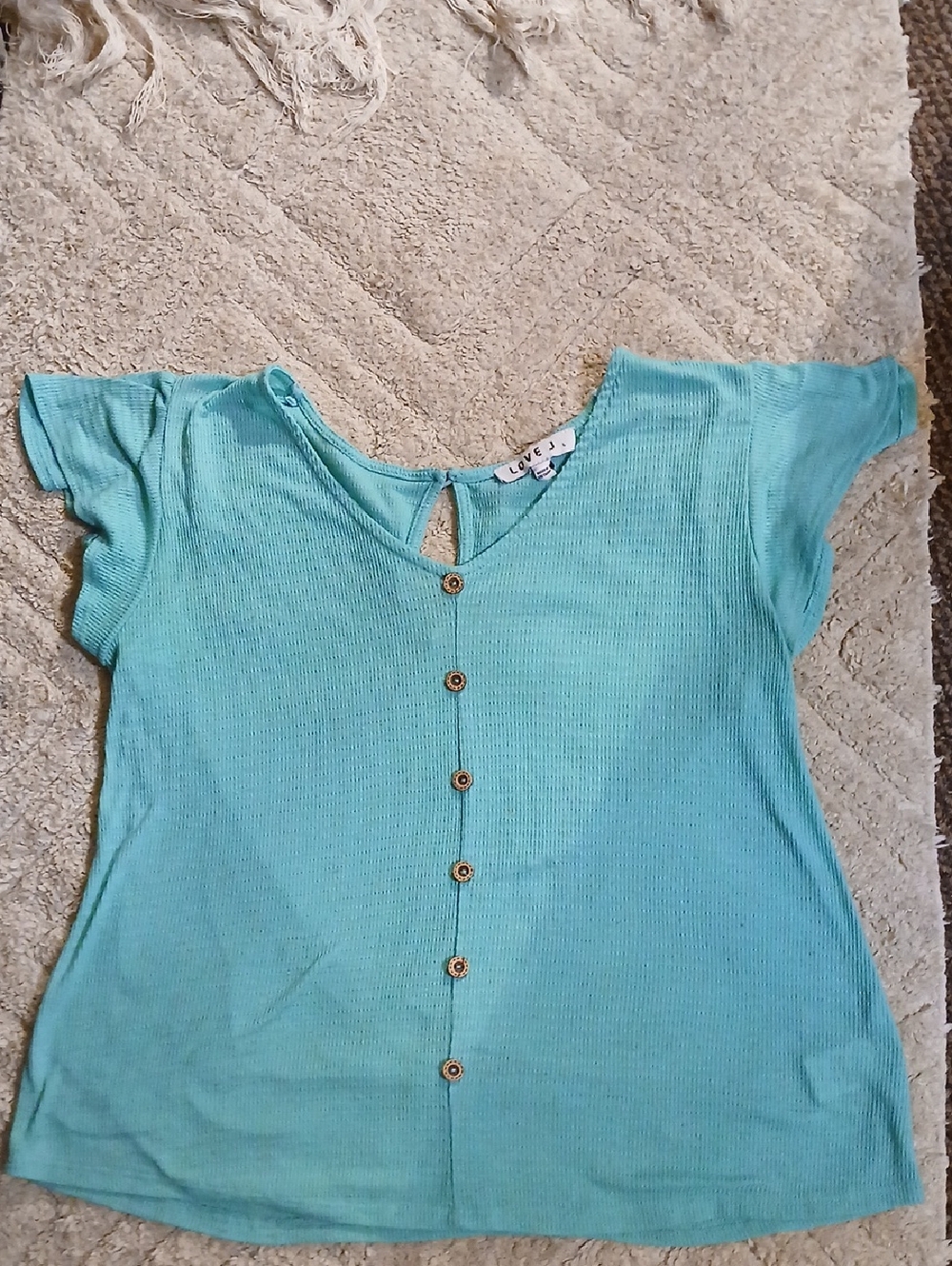 love J Ribbed Tee in Aqua Blue
